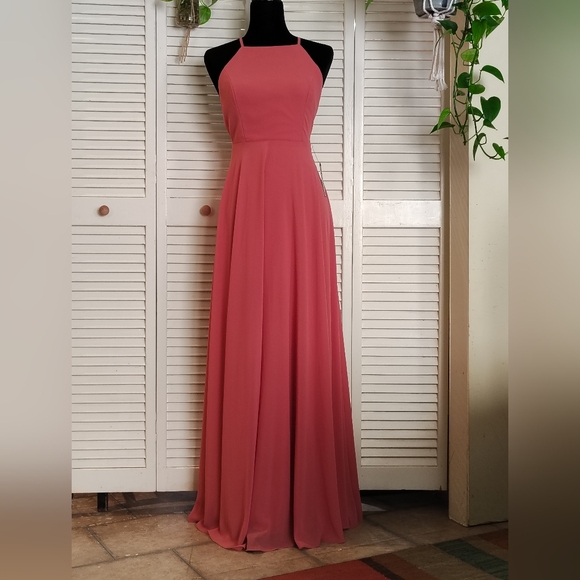 Lulus Dresses & Skirts - Lulu's Halter-Neck Pink Maxi Prom Dress